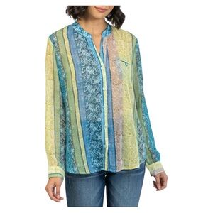 KUT from the Kloth Size M Jasmine Chiffon sheer Button-Up roll-tab cuffs